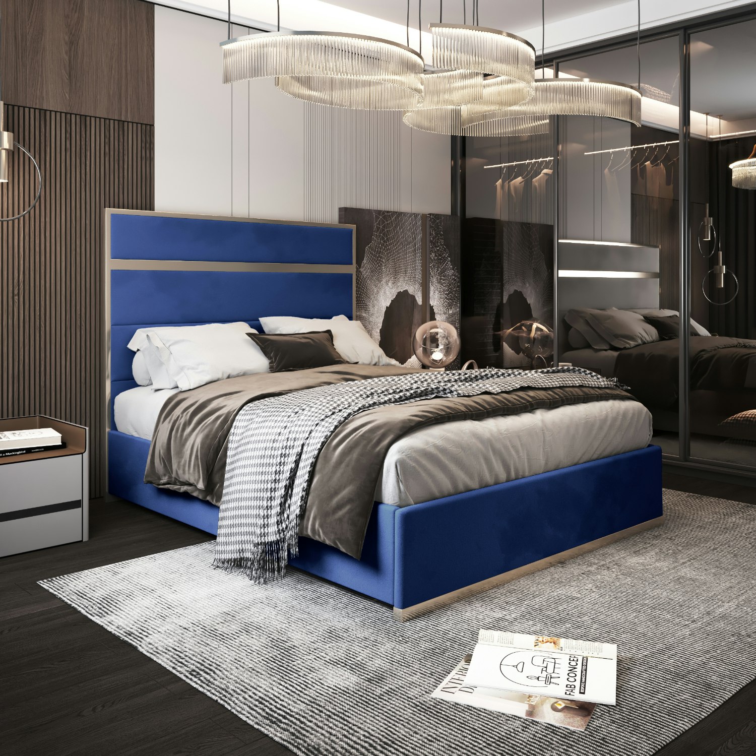 Casa Magna Blue Bentley Upholstered Soft Velvet Metal Bed Frame - King