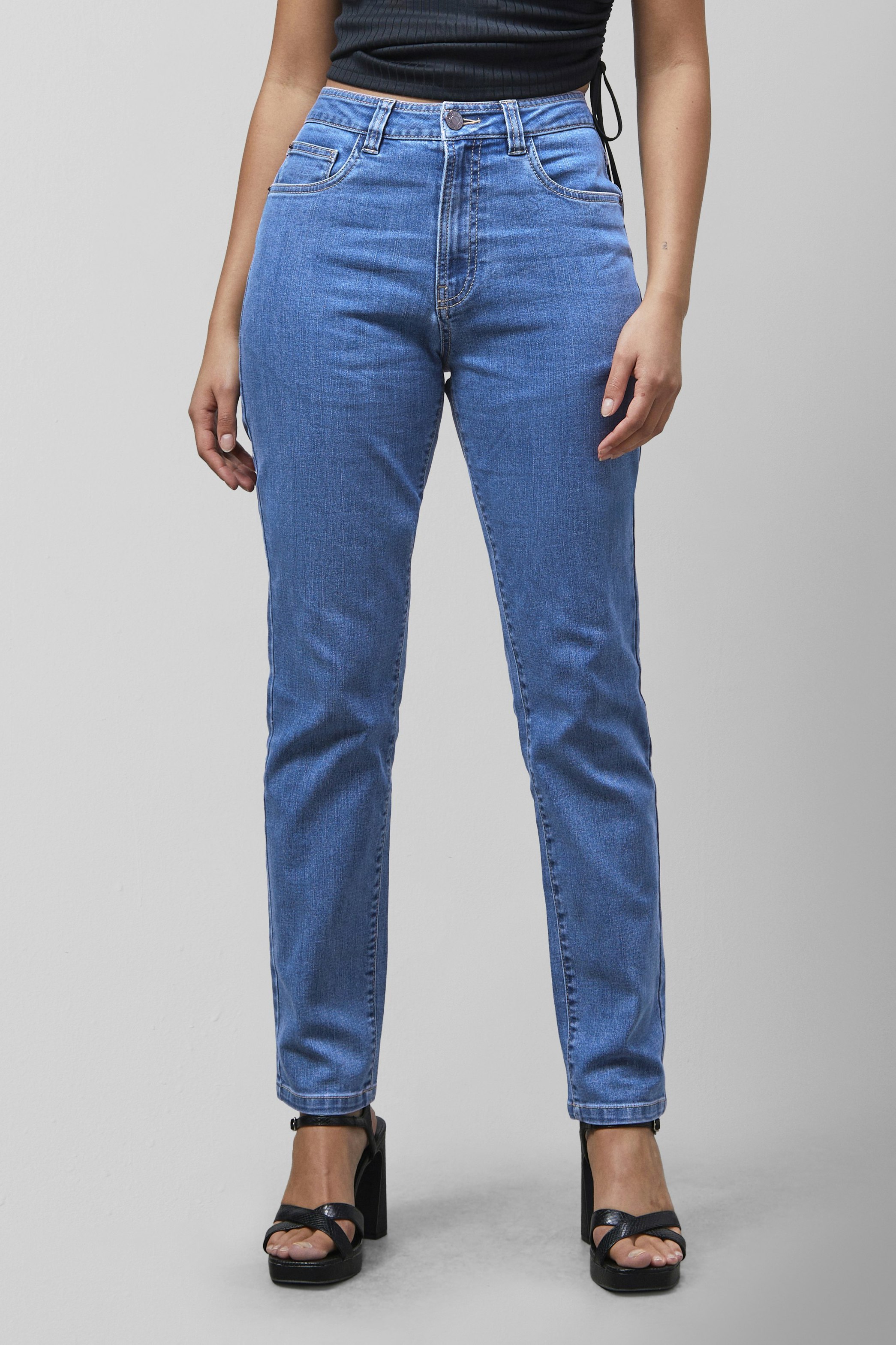 Enorsia Blue Authentic High Waist Boyfriend Jeans - 14 - Mid - 77.4% Cotton, 14.4% Polyester, 7% Viscose, 1.2% Elastane