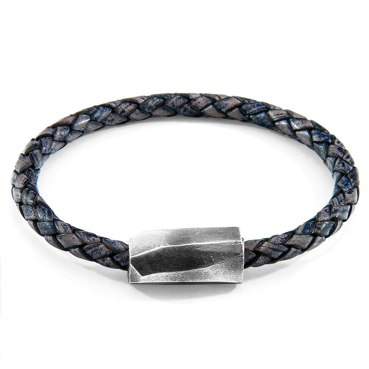 Anchor & Crew Indigo/Blue/Silver Hayling And Braided Leather Bracelet - S - 19Cm