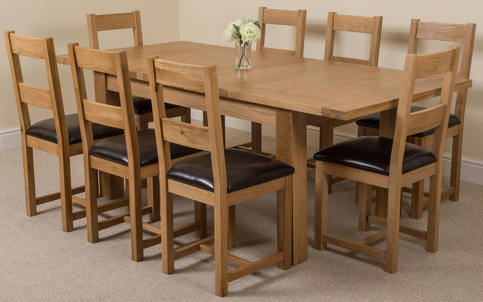 Rackhams Grain/Light Seattle Oak Extending Dining Table With Lincoln Oak Chairs - Natural Oak - 8 Chairs