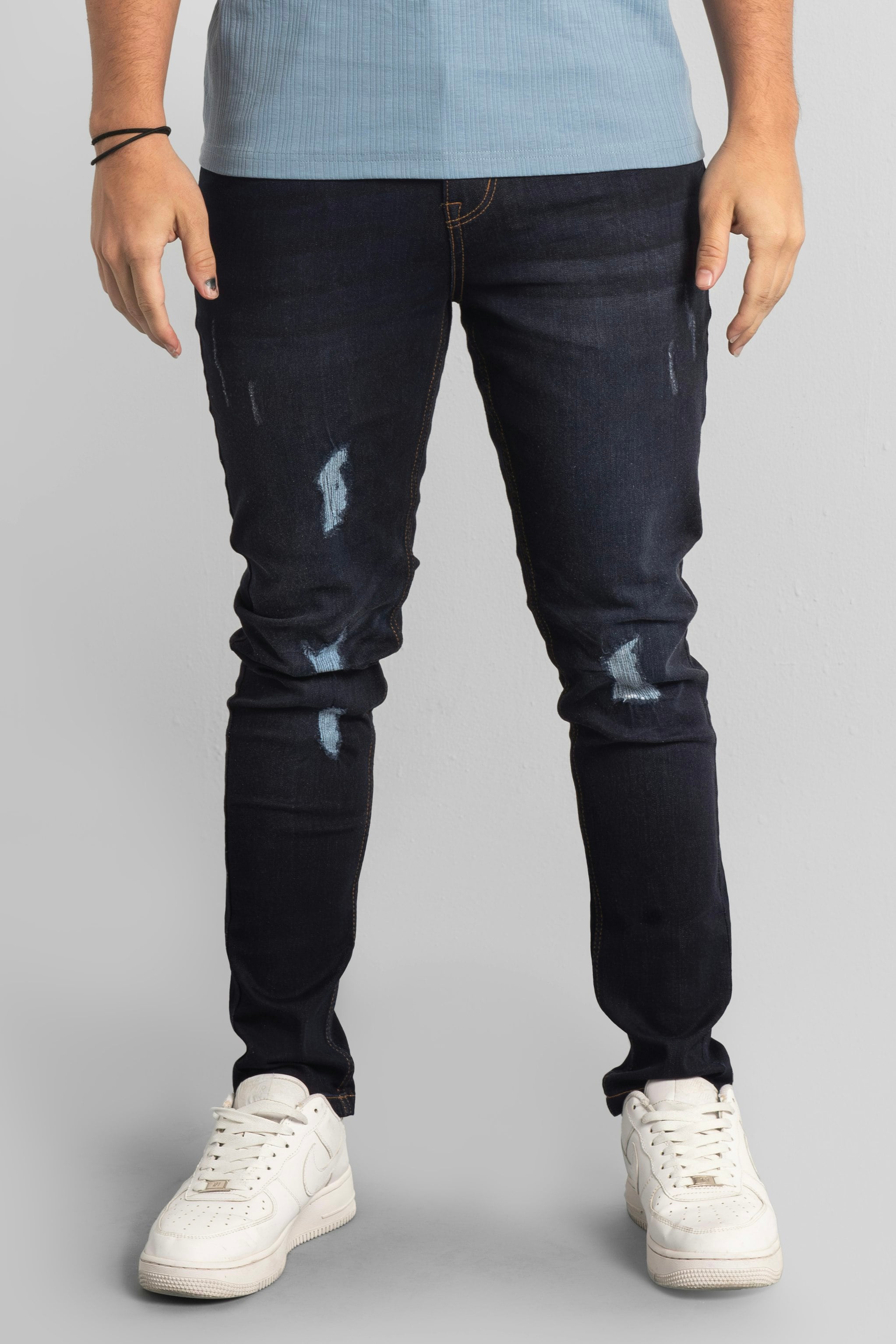 Enorsia Men's Black Skinny Fit Distressed Denim Jeans - 38 - 79% Cotton, 18.8% Polyester, 2.2% Elastane