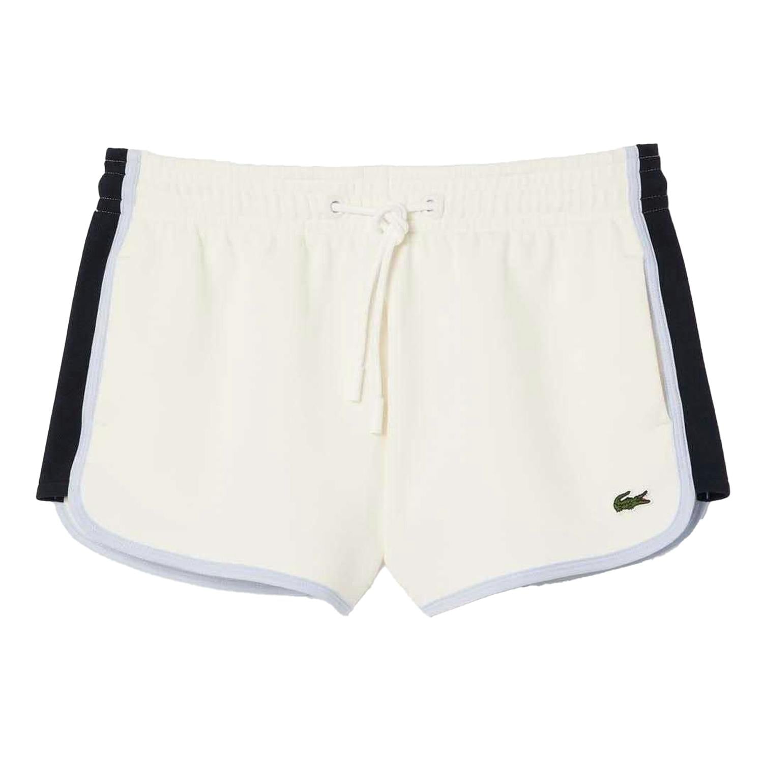 Lacoste Women's Cream / Pique Contrast Panel Shorts - 8 Uk - 52% Cotton/41% Polyester/7% Elastane