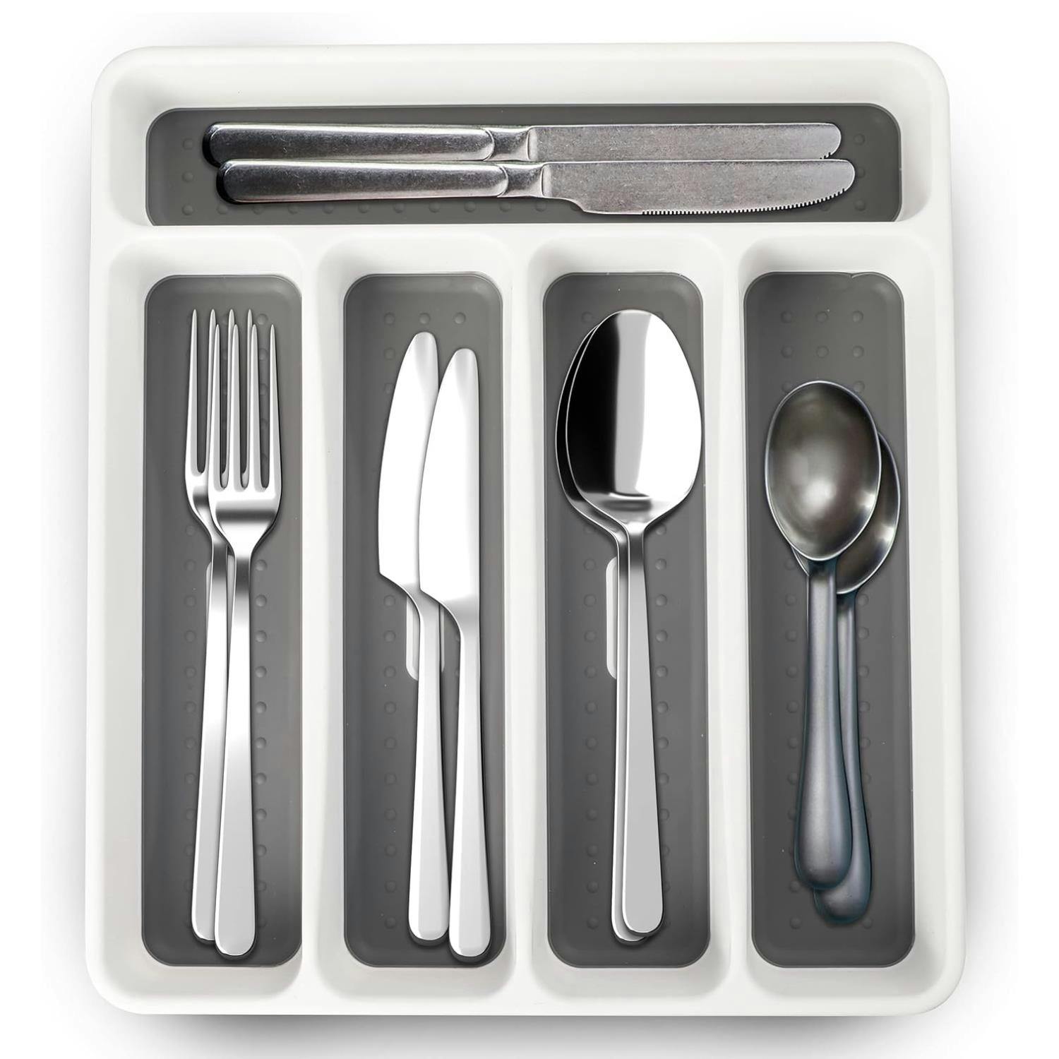 Rackhams White/Grey 5 Compartment Utensil Cutlery Tray Organiser And - Plastic - And - 1