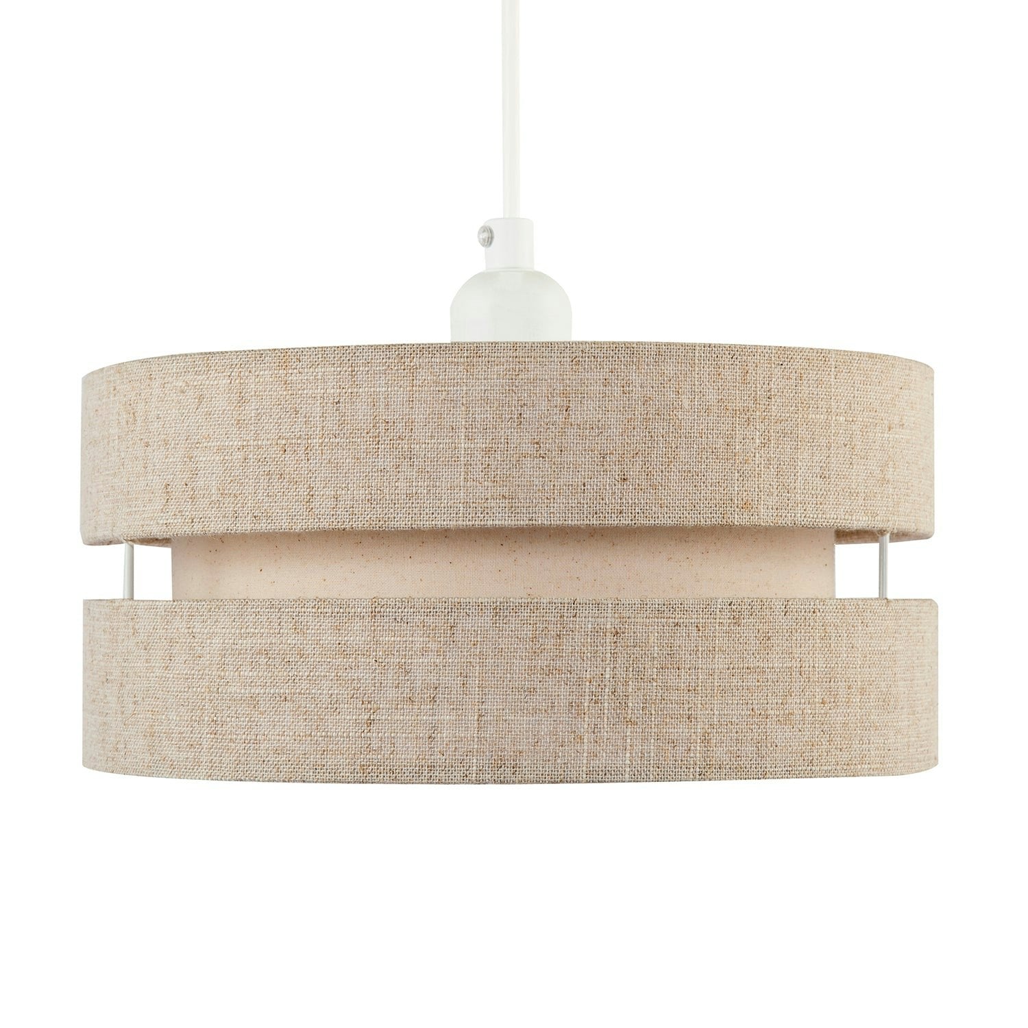 Happy Homewares Light Modern Natural Textured Oatmeal Linen Triple Tier Pendant Shade