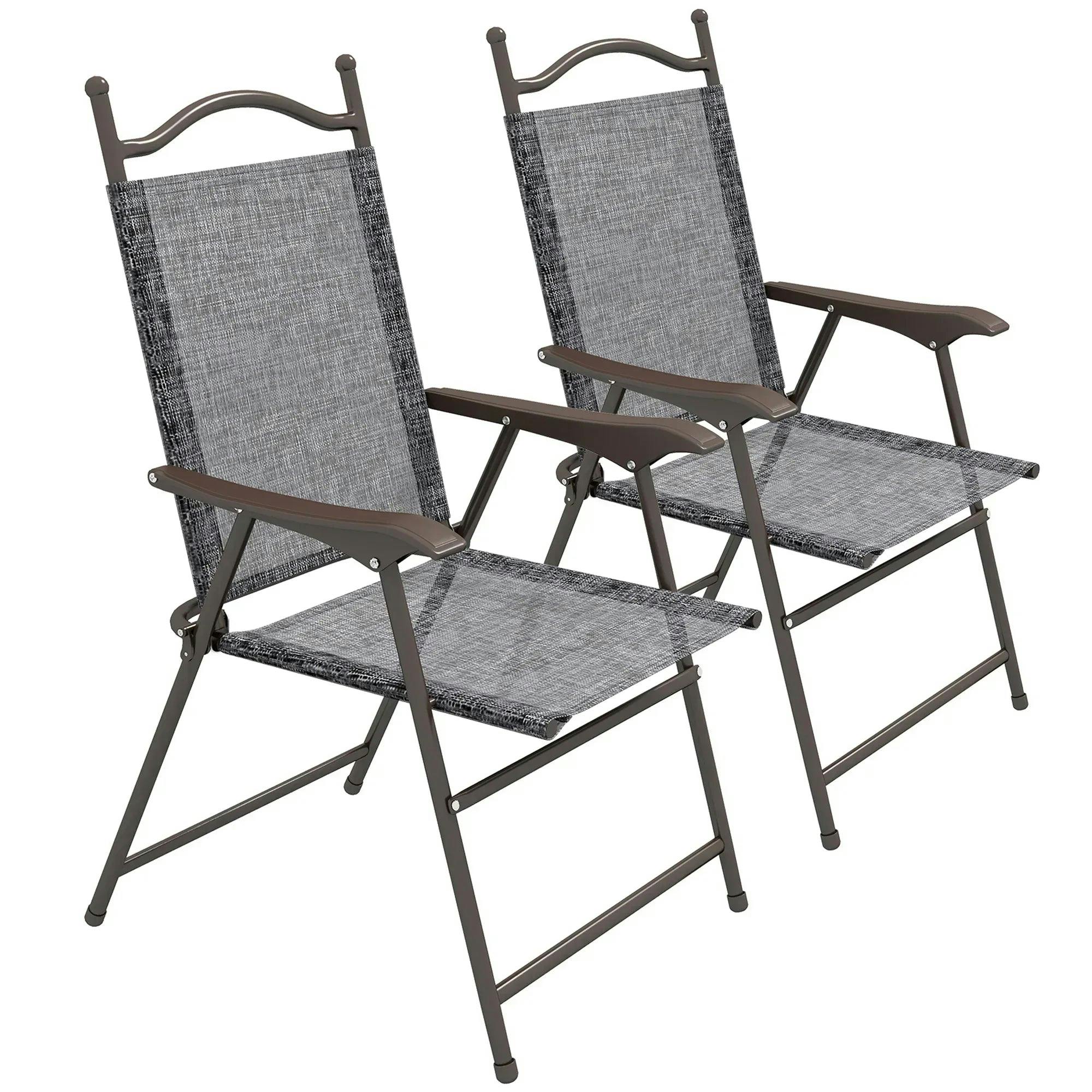 Outsunny Brown/Grey Folding Chairs Set, Breathable Mesh Fabric Seat, Mixed - Image 5