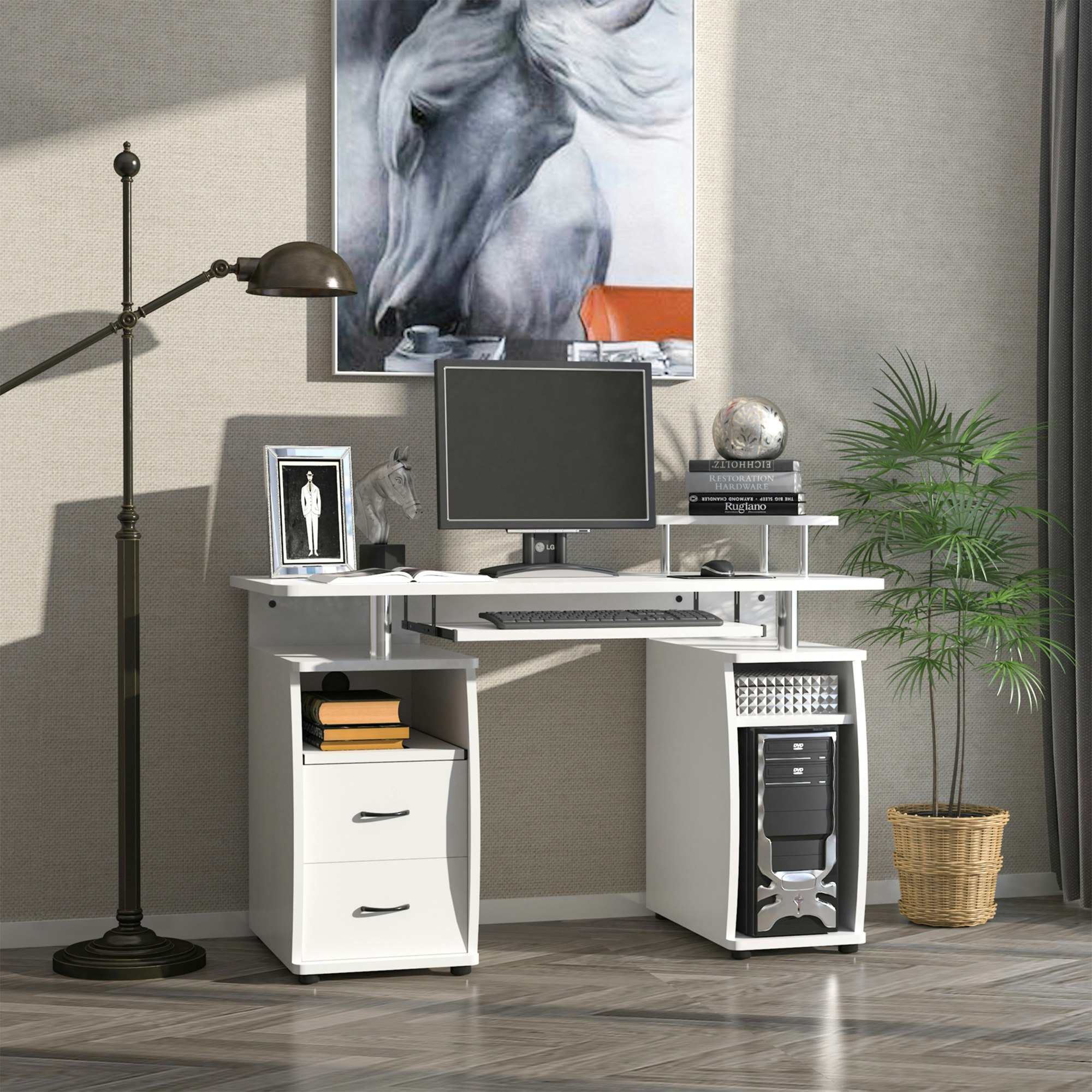 Rackhams White Computer Office Desk Table Workstation W/ Keyboard Tray