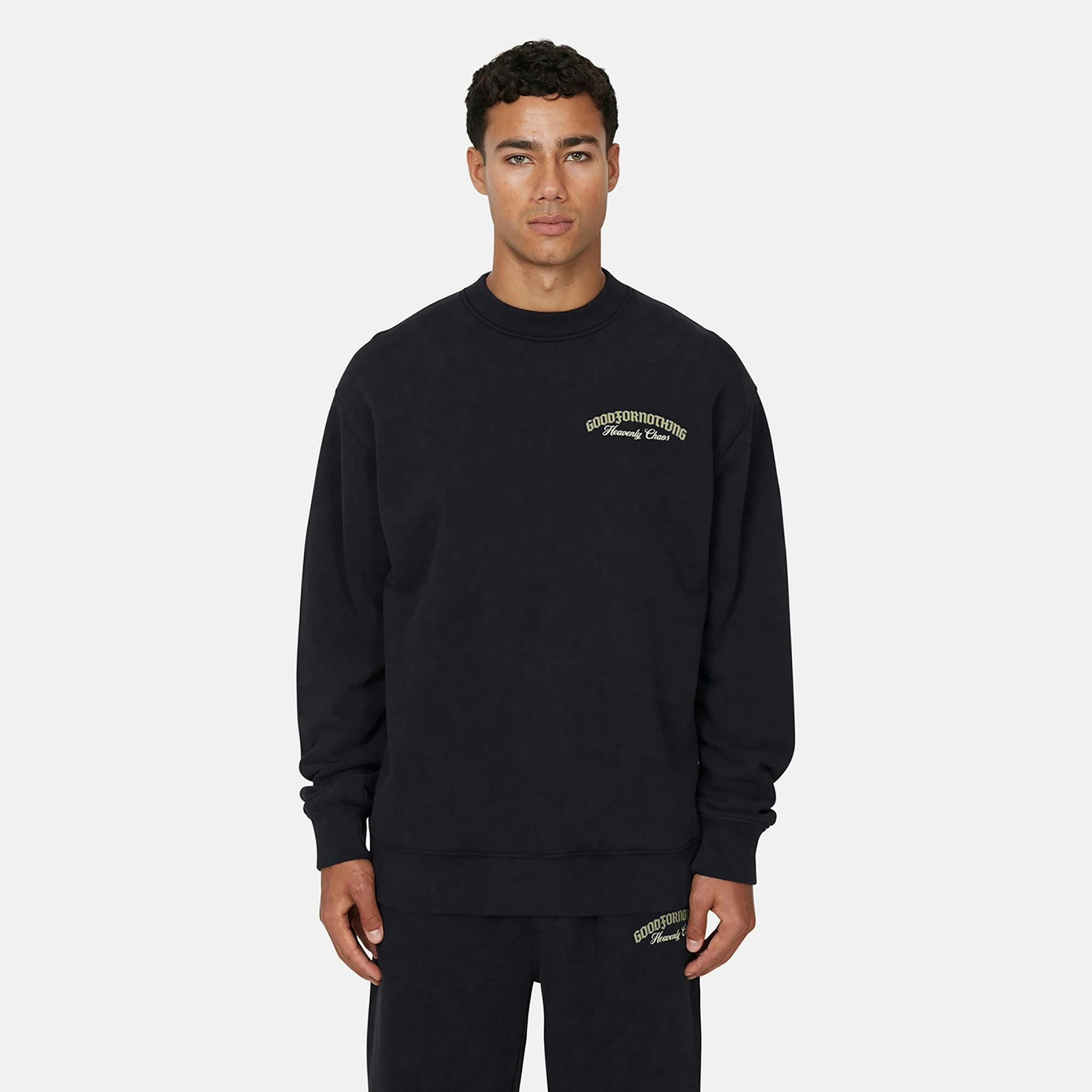 Good For Nothing Black Graphic Back Print Crew Neck Sweatshirt - M