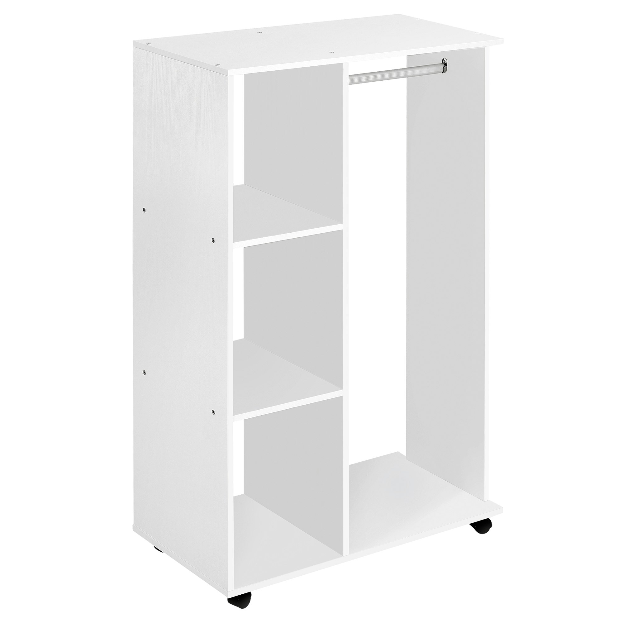 Homcom White Rolling Open Wardrobe Hanging Rail Storage Shelves For Clothes, Walnut Small