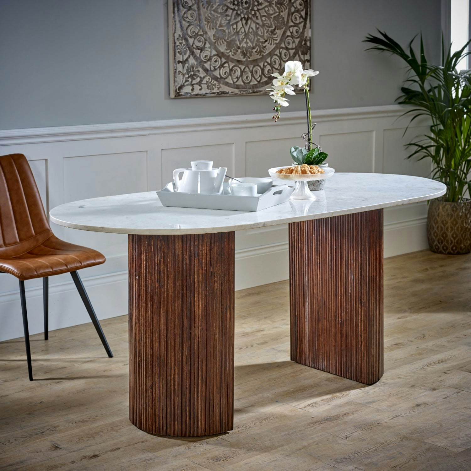 Rackhams Miel Mango Wood Dining Table 170Cm With Marble Top - Wood - 170X85x76 Cm (Lxdxh) - Dining Table