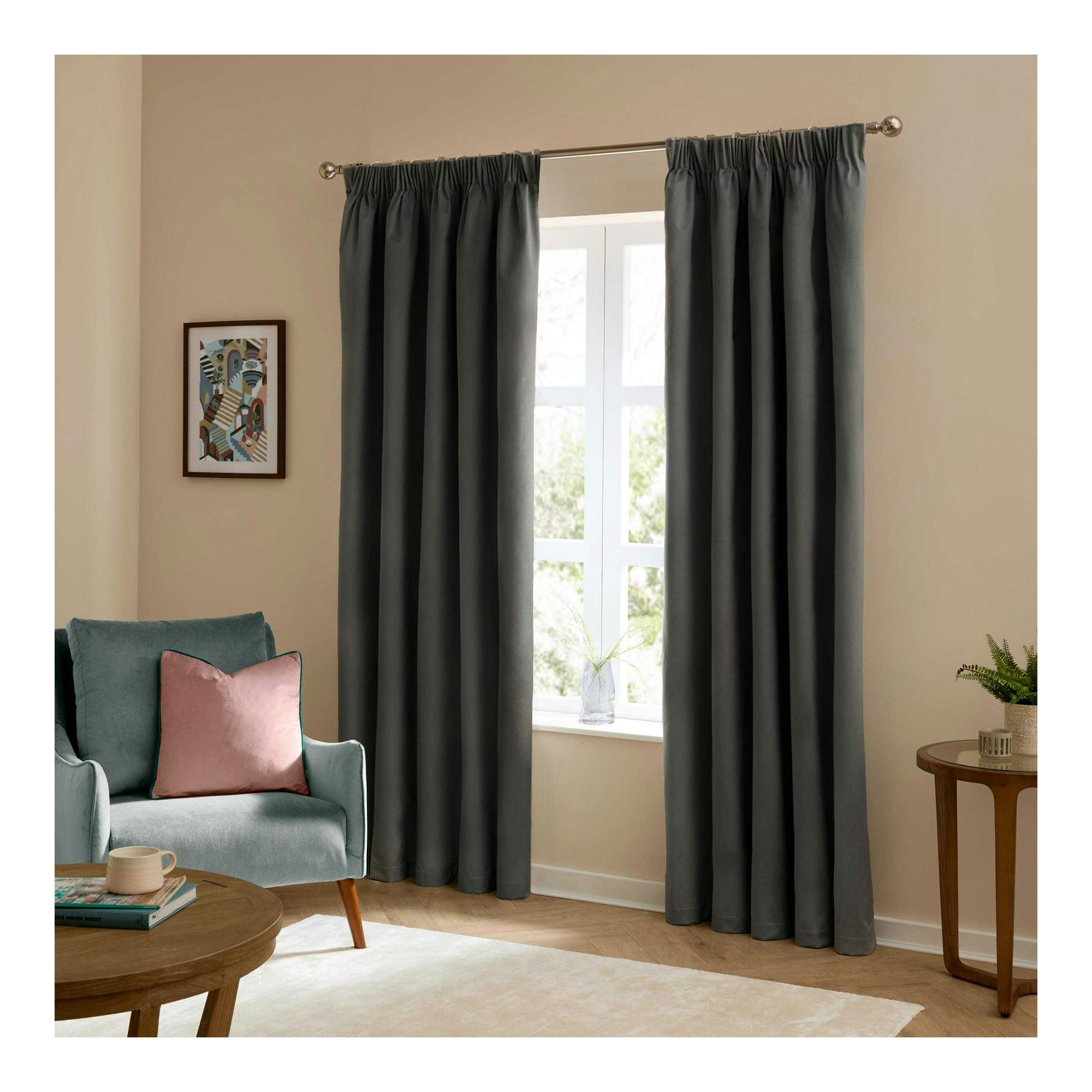 Furn Light Ultimate Velvet Pencil Pleat Curtains - Charcoal - 229Cm X 183Cm - Charcoal - 100% Polyester