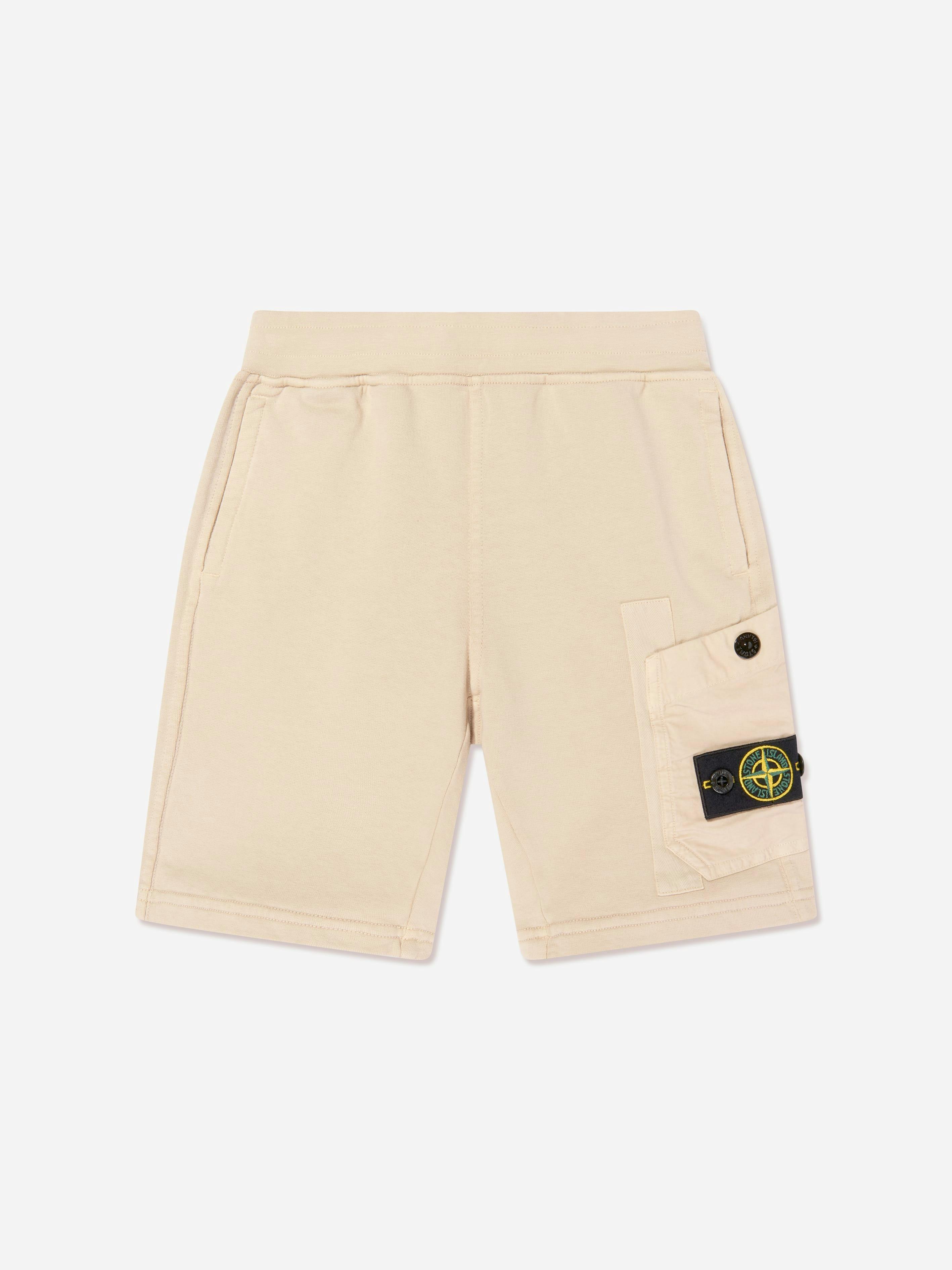 Stone Island Junior Boys Beige Stone Island Logo Pocket Shorts In - 6 Yrs