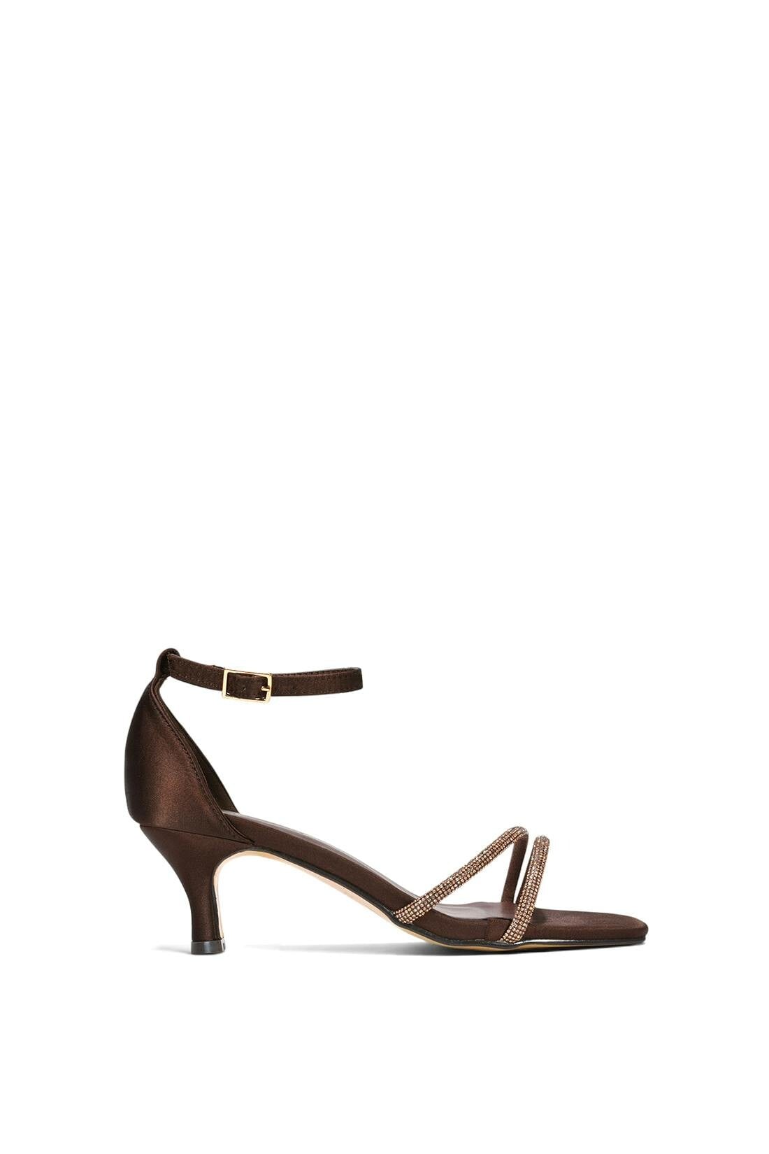 Xy London Women's Brown Diamante Kitten Heel Ankle Strap Sandals - 6
