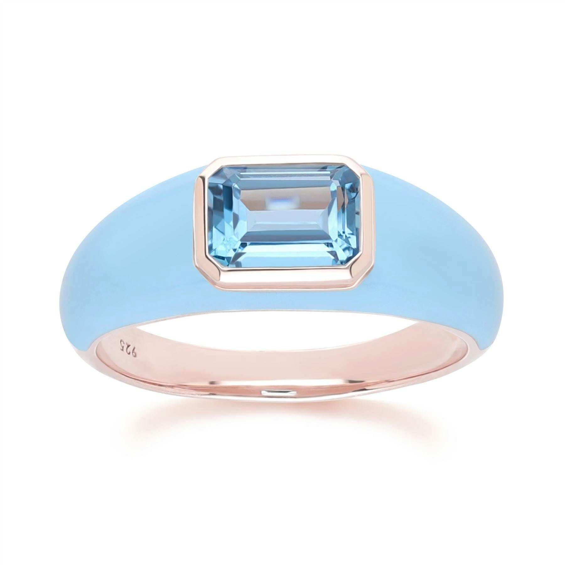 Gemondo Blue/Sky Blue/Gold Siberian Waltz Enamel & Octagon Topaz Ring In Rose Vermeil - O