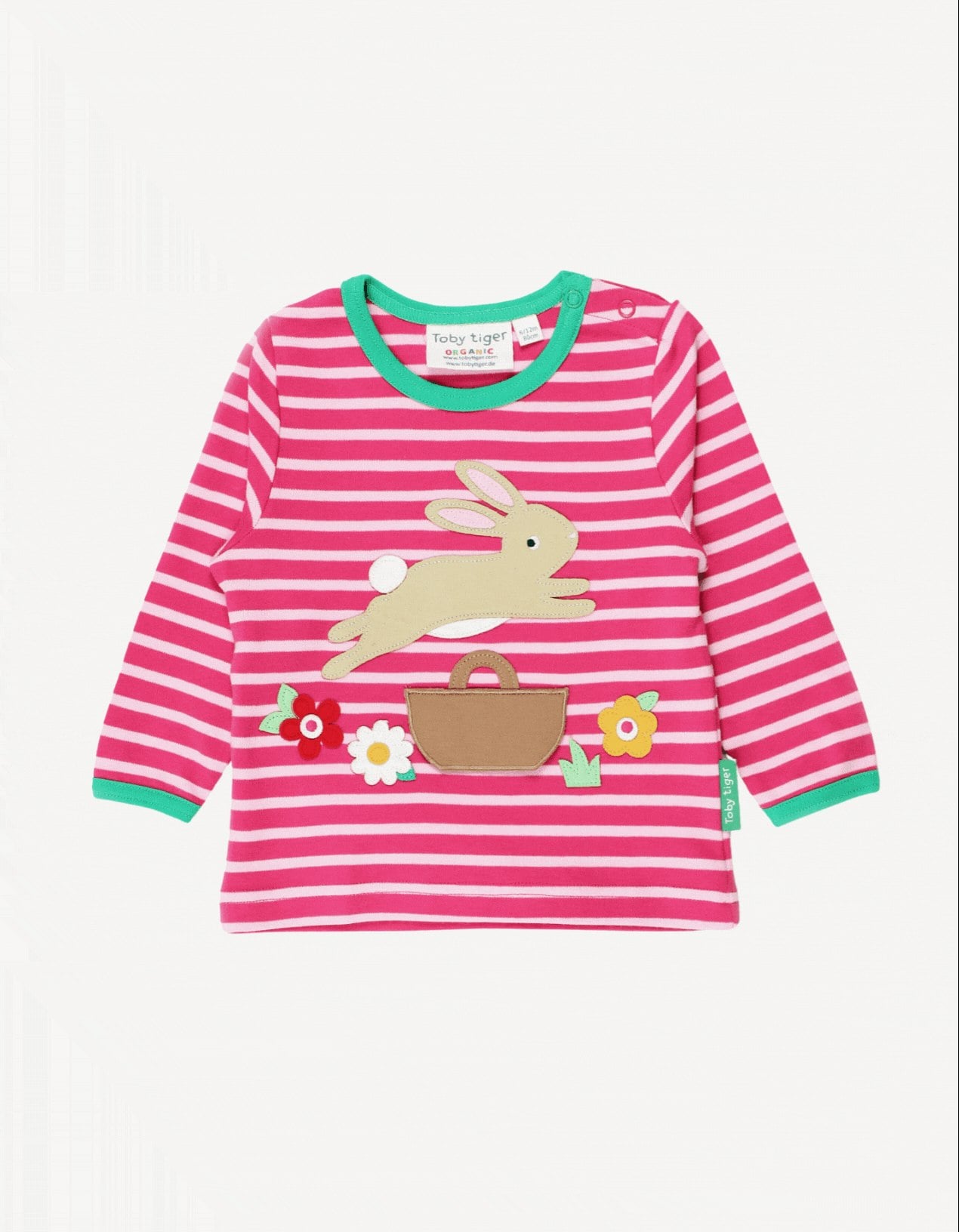 Toby Tiger Pink Organic Leaping Bunny Applique Long-Sleeved T-Shirt - 12-18M / 86Cm