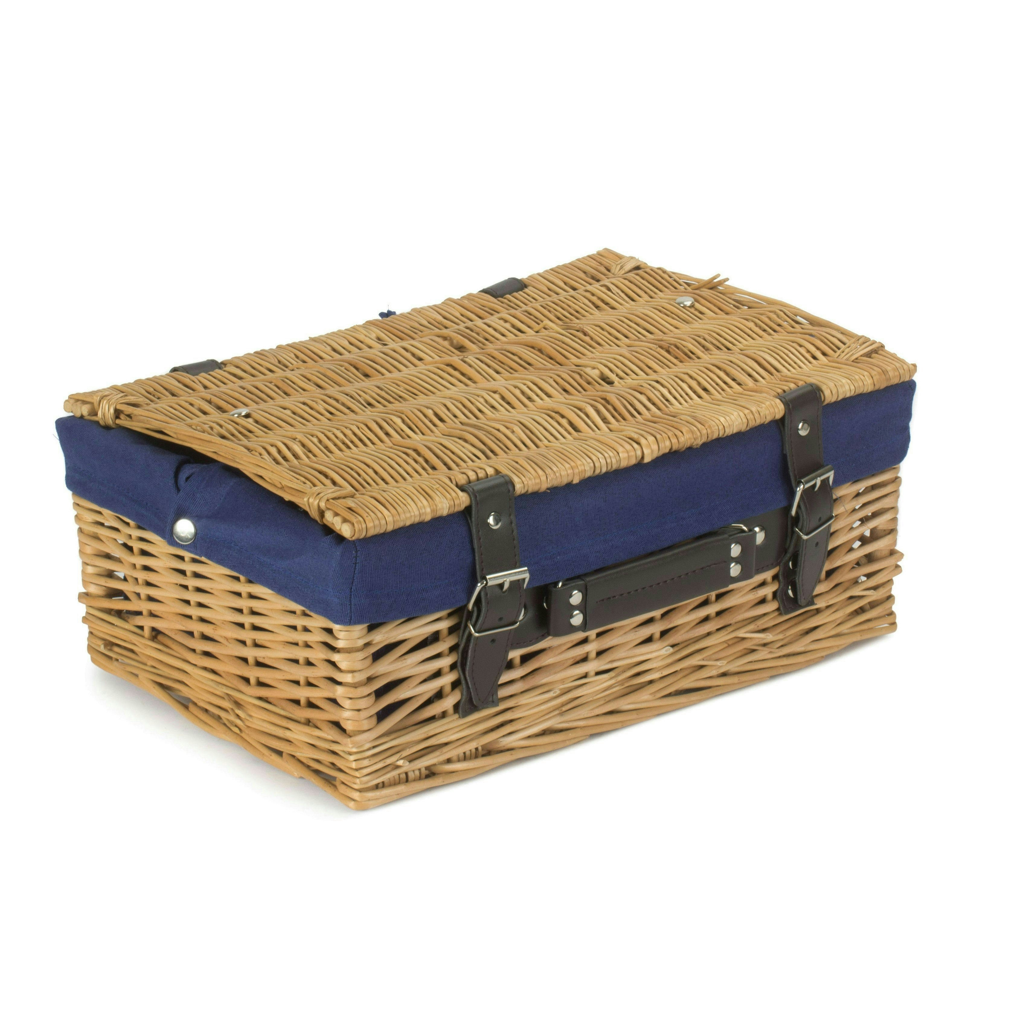 Rackhams Blue 36Cm Buff Willow Wicker Picnic Basket