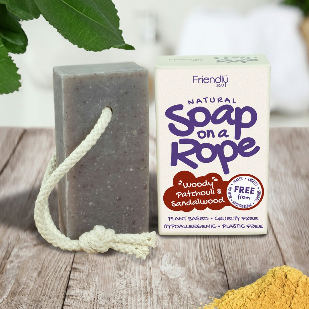 Friendly Soap - Natural Soap On A Rope - 'Woody' Patchouli & Sandalwood - 125G - 125G - Natural Handmade Soap On A Rope - 1