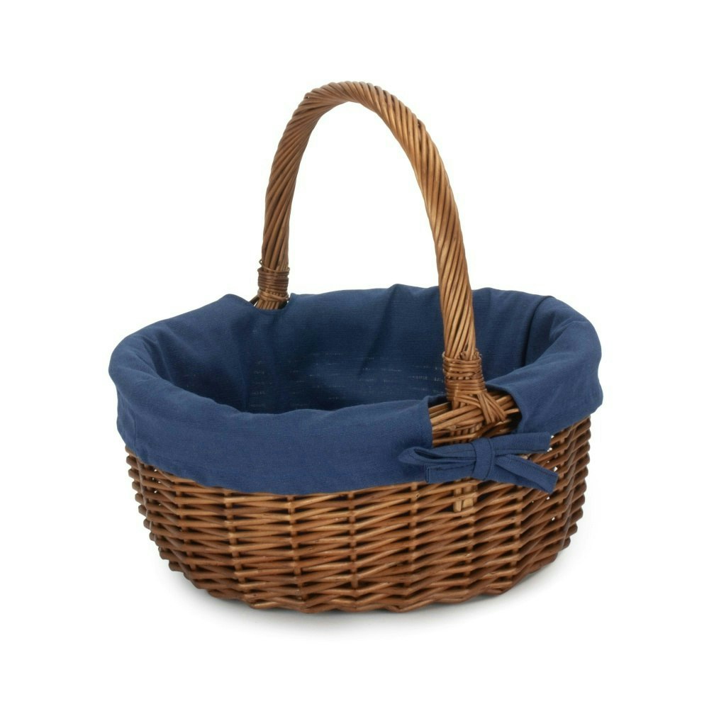 Rackhams Blue Double Steamed Oval Wicker Shopping Basket - Navy