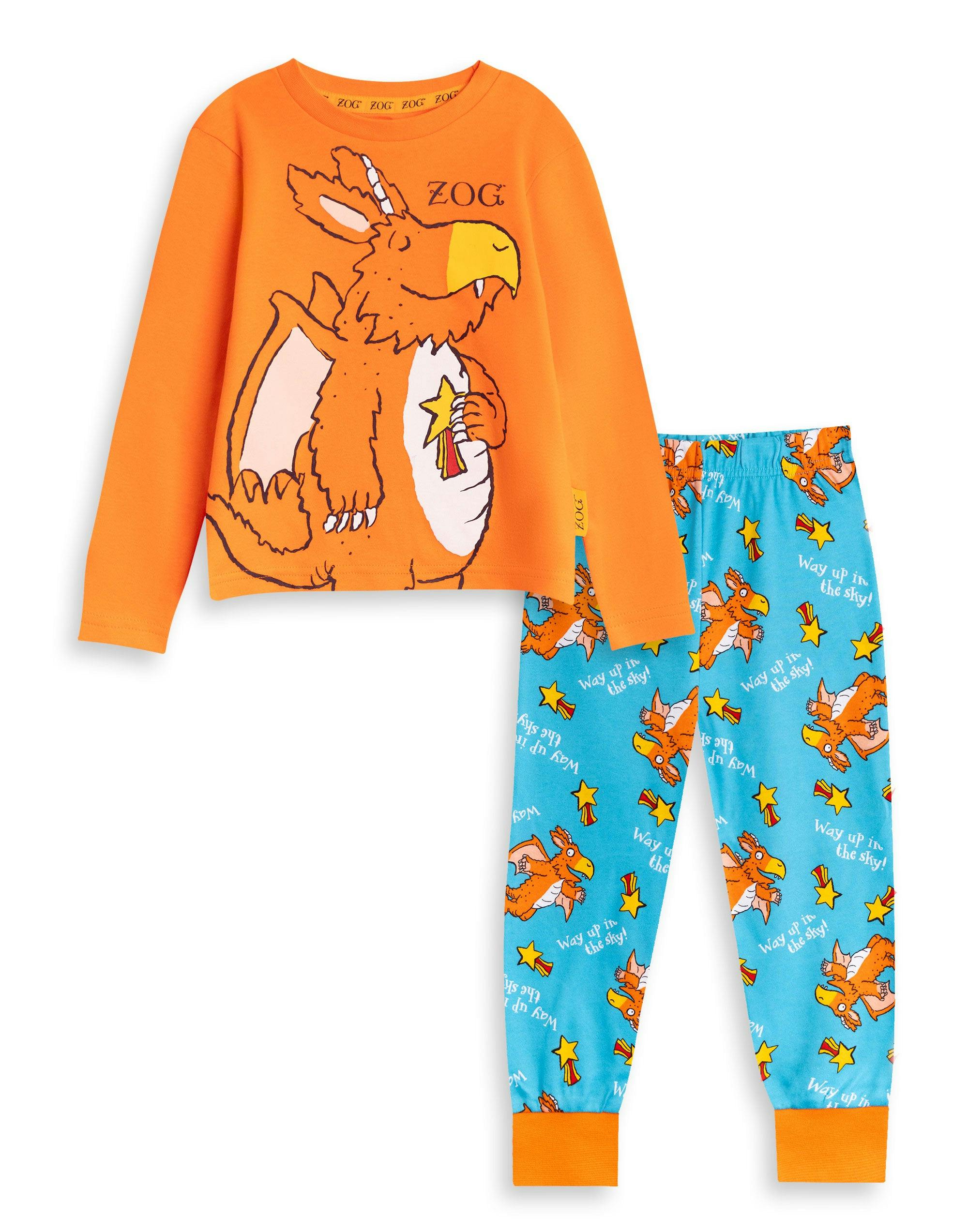 Vanilla Underground Unisex Orange Gruffalo & Friends Zog Kids Character Long Sleeve Long Leg Pyjama Set - 5-6 Years