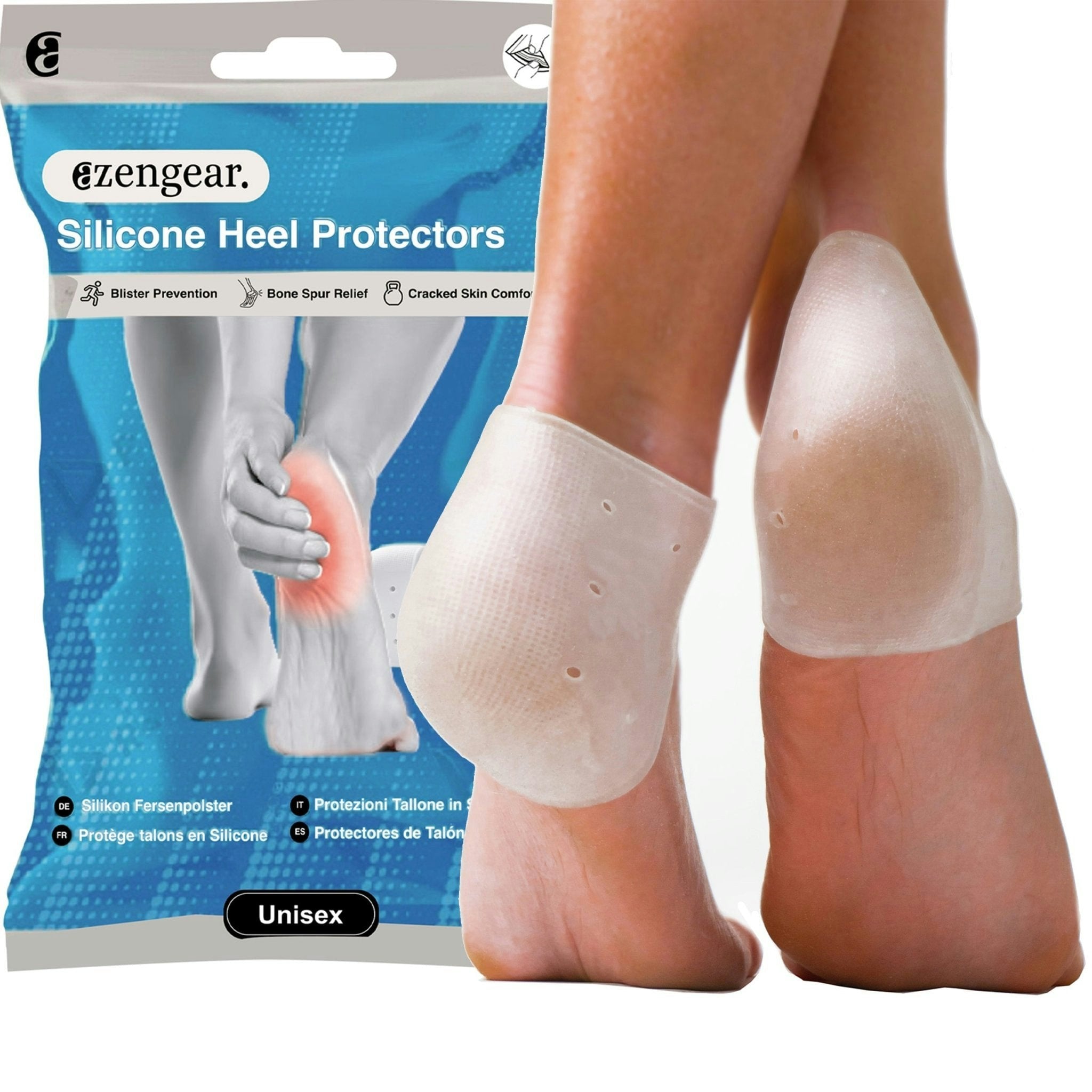 Azengear Men's Silicone Heel Protectors (2 Pairs) To Prevent Blisters And Cracked Heels