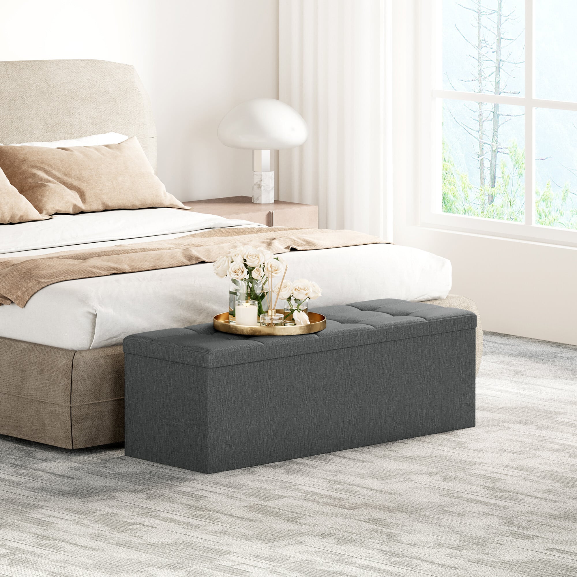 Mcc Foldable Storage Ottoman Bench With Lid, Extra Large Storage Chest Footstool Space Saving Seating & Storage Solution, 110 × 38 × 38 Cm Dark Grey - Image 3
