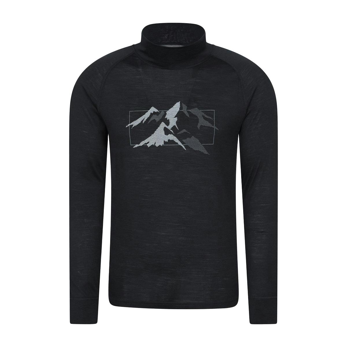 Mountain Warehouse Unisex Black Adult Quest Merino Wool Long-Sleeved Thermal Top - Xxs - 50% Merino Wool/50% Polyester