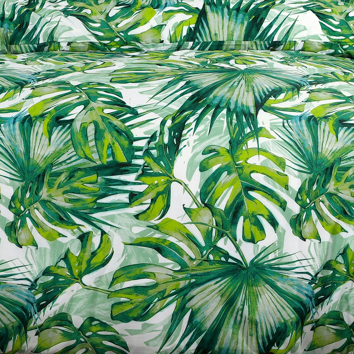 Velosso Green Tropical Leaf Printed Cotton Blend Duvet Cover And Pillowcase Set - King