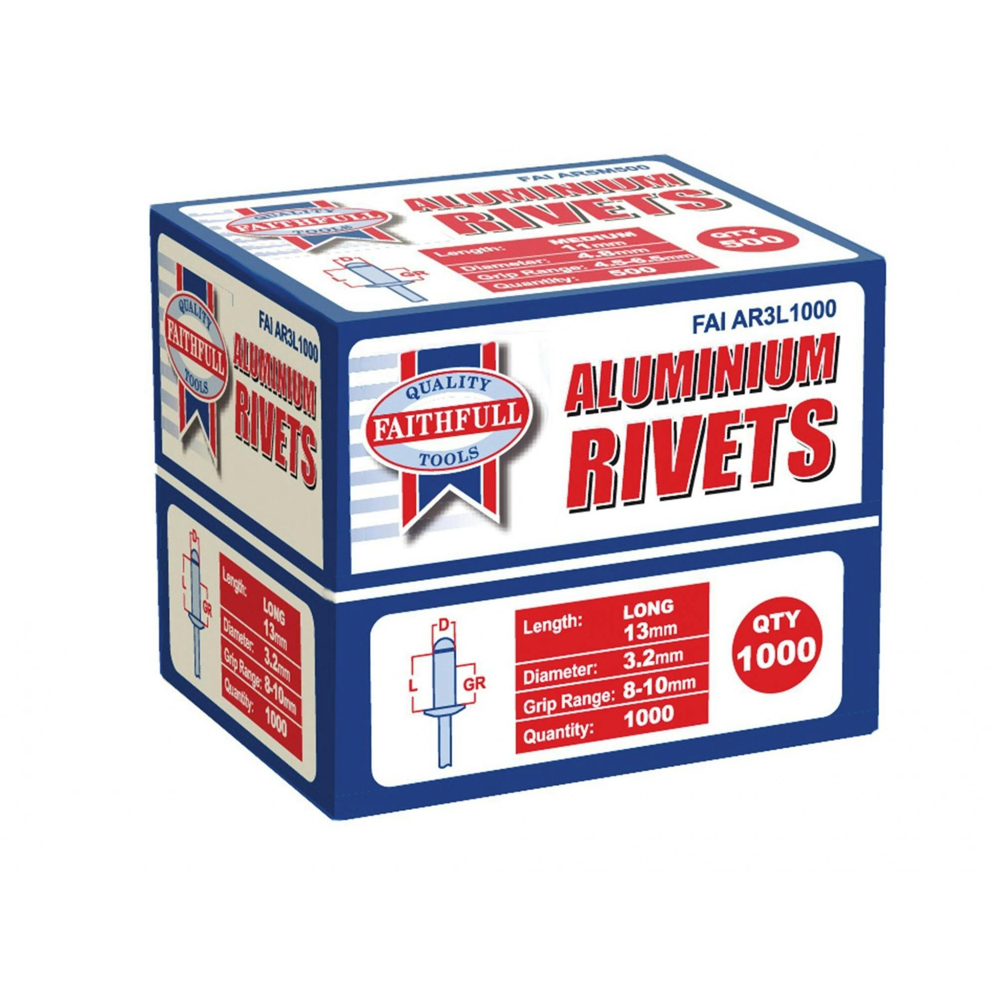 Faithfull Aluminium Rivets, Bulk Pack - Multi Colour - 3Mm Long (Pack Of 1000) - Multi Colour