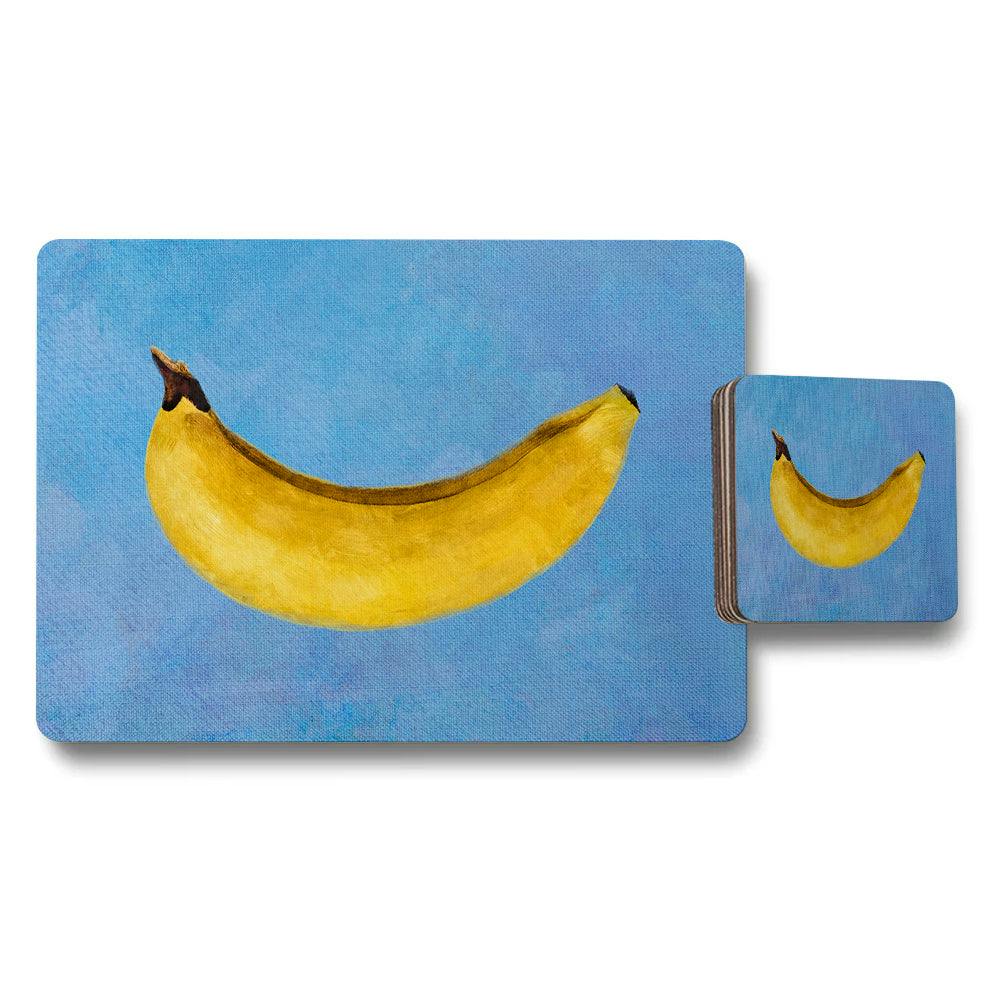 Rackhams Blue Banana Art Placemats And Coaster Set On Background