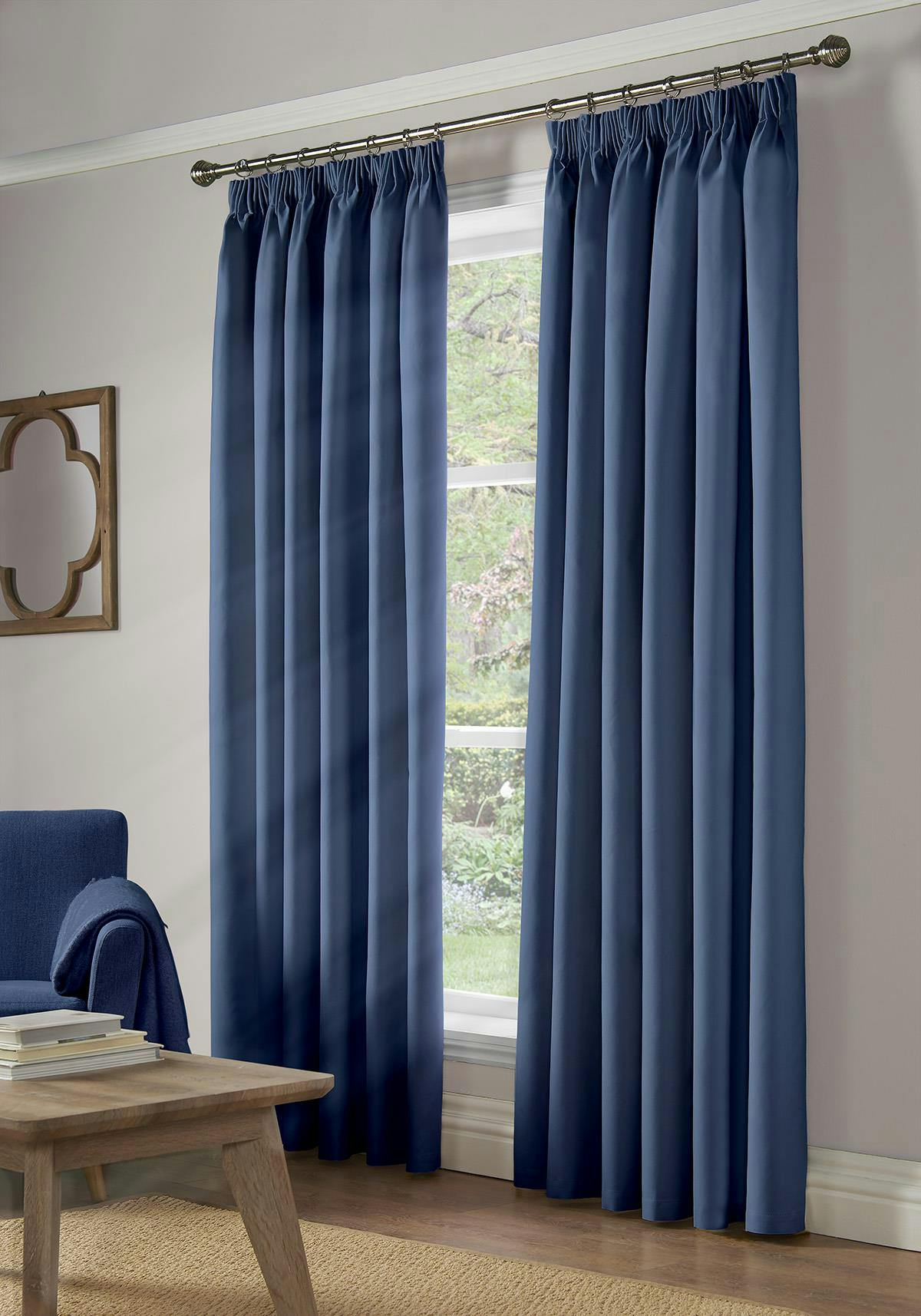 Rackhams Blue Pencil Pleat Blackout Curtains - 117Cm Width X 183Cm Drop