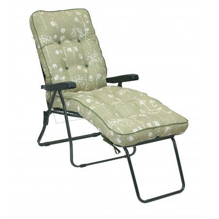 Glendale Green Deluxe Garden Lounger | Multi-Pattern Reclining Sun Lounger - Renaissance Sage ( Frame) - 118Cm X 58Cm X 118Cm