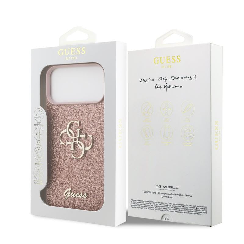 Guess Pink Pu Fixed Glitter Big 4G Metal Logo Case For Iphone 17 Pro Max 6.9" - Guhcp17xhg4sgp