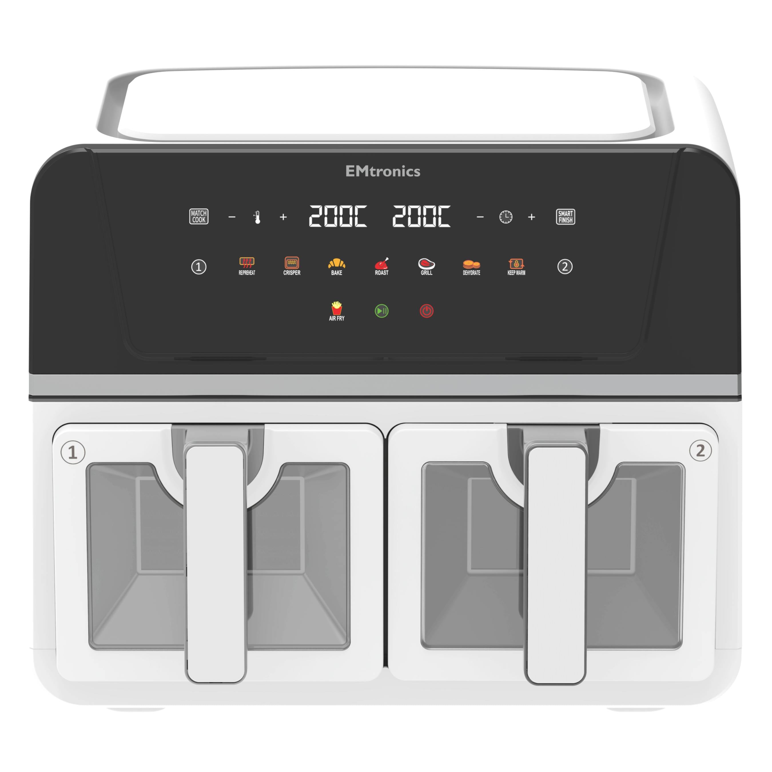 Emtronics White Dual Air Fryer 9 Litre - Various Colours - With Windows