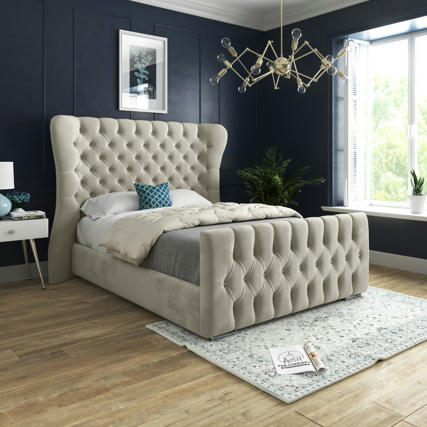 Rackhams Pink/Silver Nuno Straight Winged Upholstered Soft Velvet Bed Frame - King