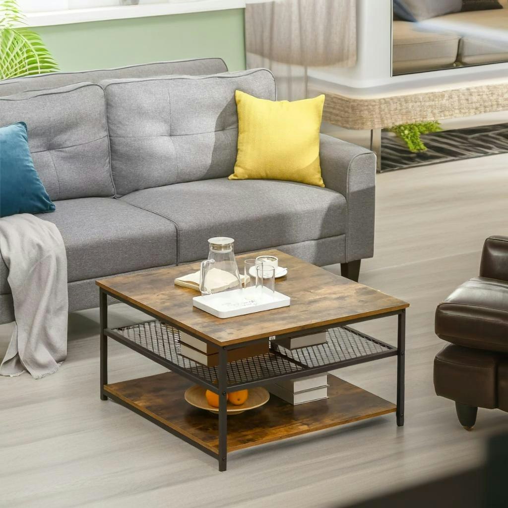 Rafaelo Mobilia Brown Industrial 3 Tier Coffee Table Rustic