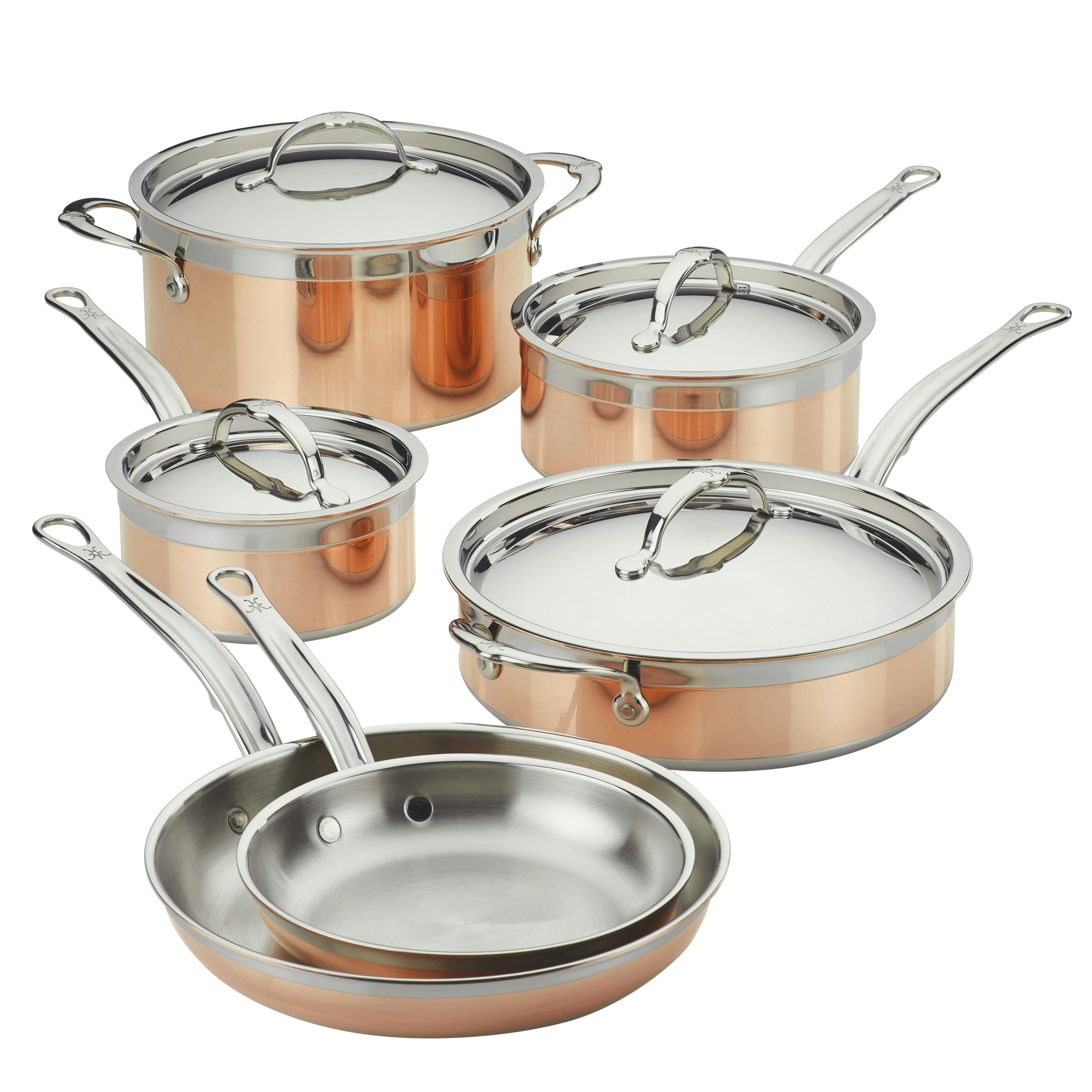Rackhams Copperbond Induction Copper Skillets, Saucepans & Lids, Sauté Pan & Stock Pot Set: 10 Piece