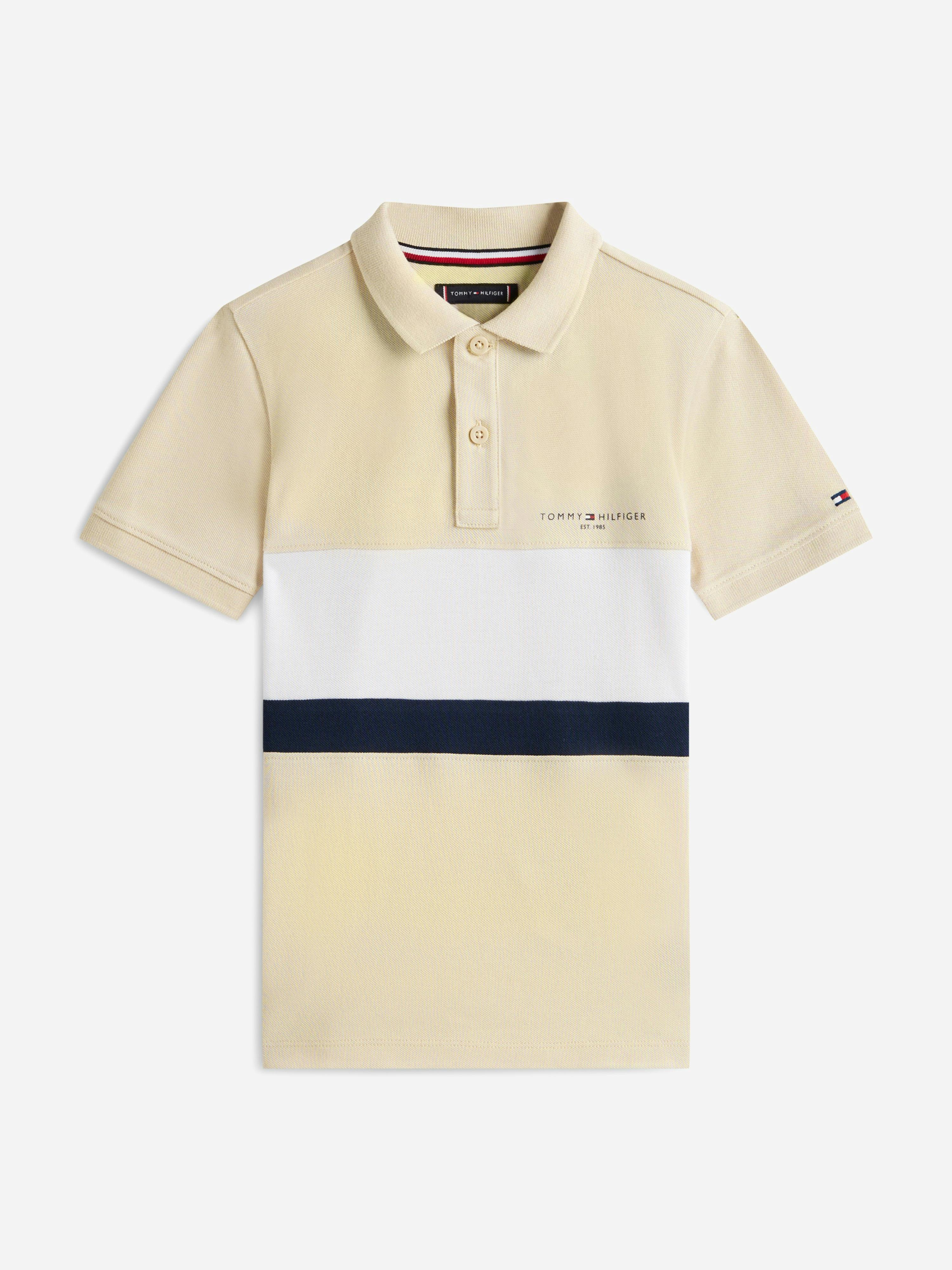 Tommy Hilfiger Boys Beige Mini Corp Colourblock Polo Shirt In - 10 Yrs