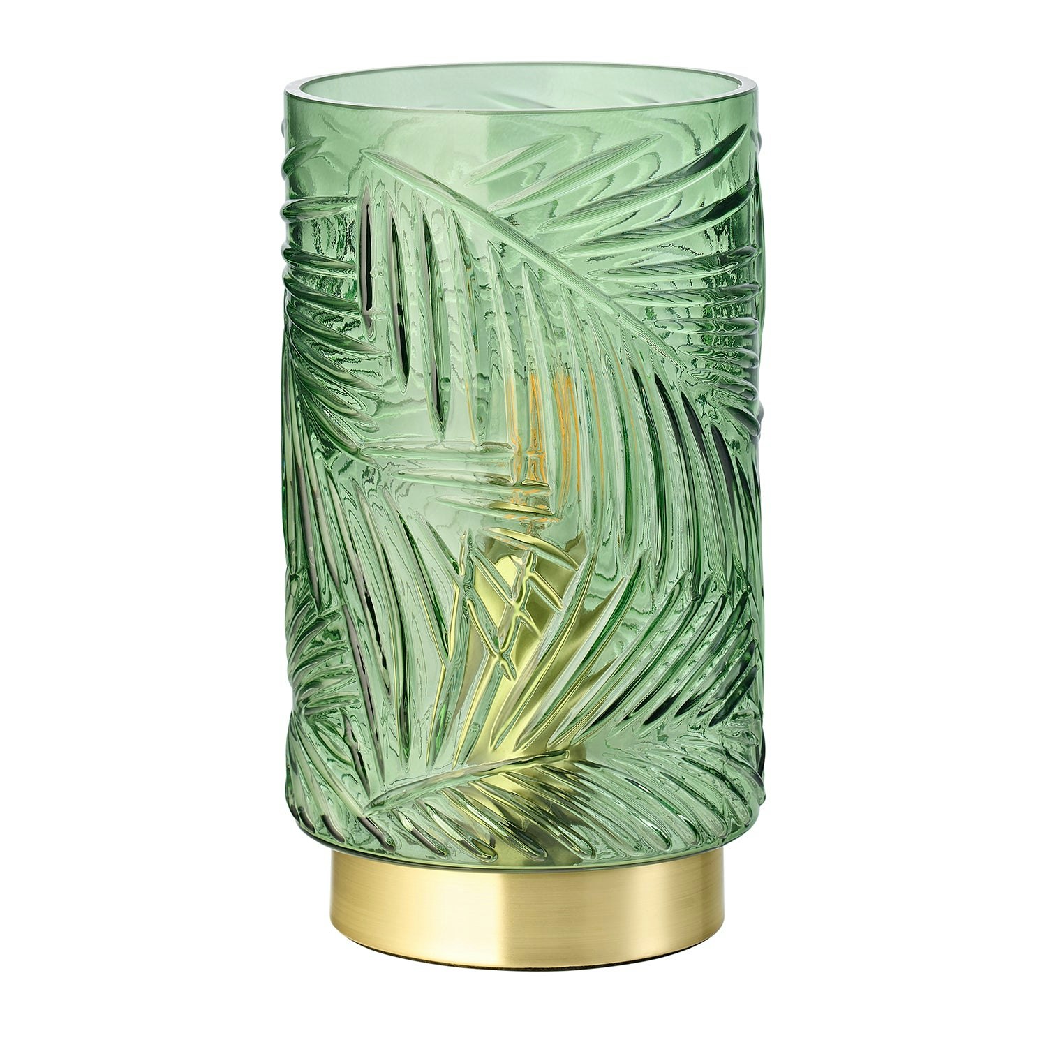 Rackhams Green Modern Palm Tree Emerald Forest Glass Table Lamp With Satin Brass Base