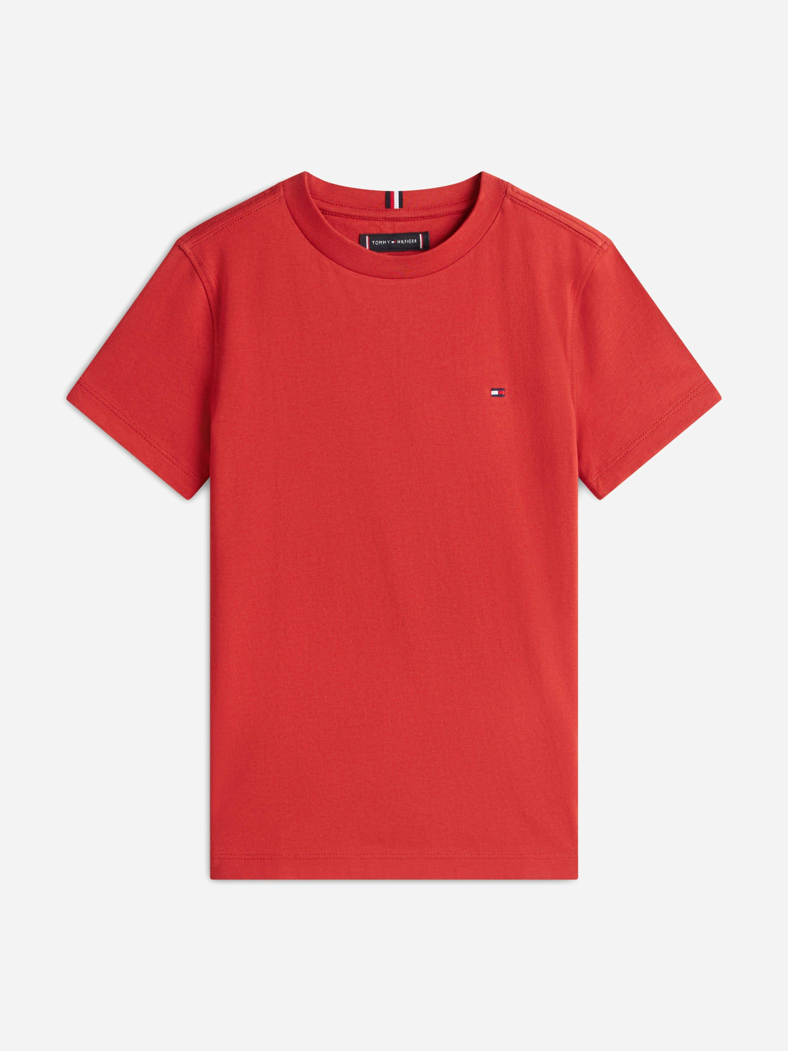 Tommy Hilfiger Boys Red Essential Cotton Regular Fit T-Shirt In - 16 Yrs