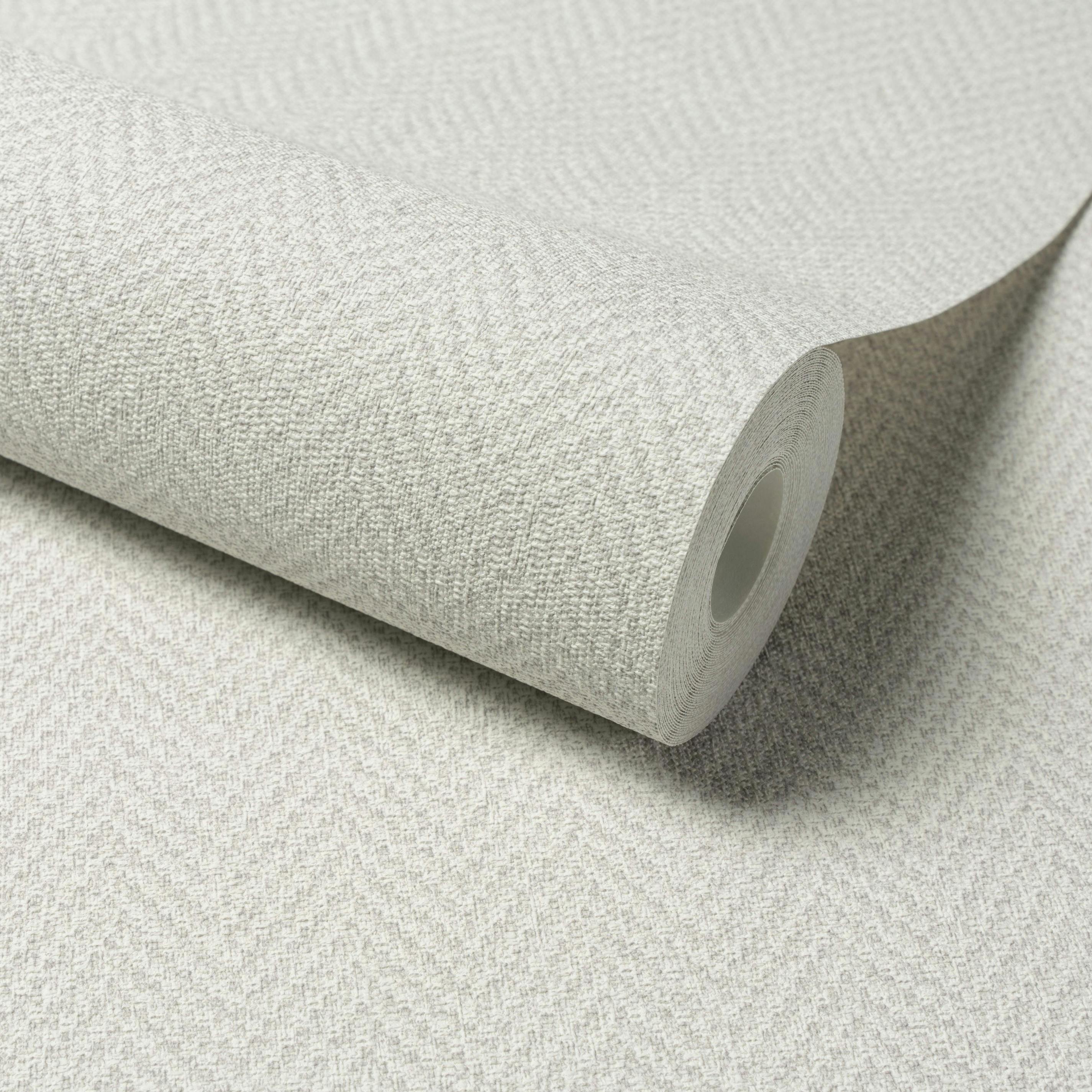 Textured Vinyl Wallpaper Off-White Grey Chevron Weave Matt Paste The Wall 10m - Image 3
