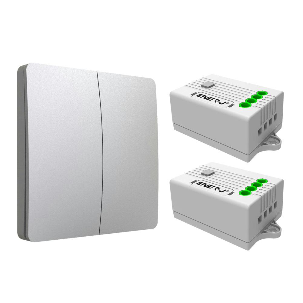 Ener-J Silver 2 Gang Wireless Kinetic Switch, ( Finish) + 2 X 500W Rf Receiver