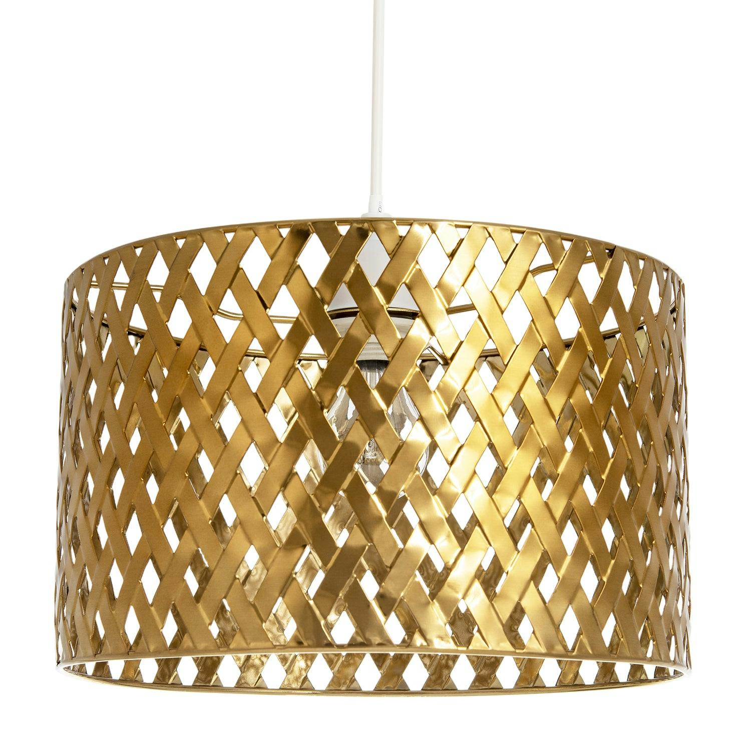 Rackhams Light/Gold Modern Unique Pendant Shade In Metallic With Lattice Design
