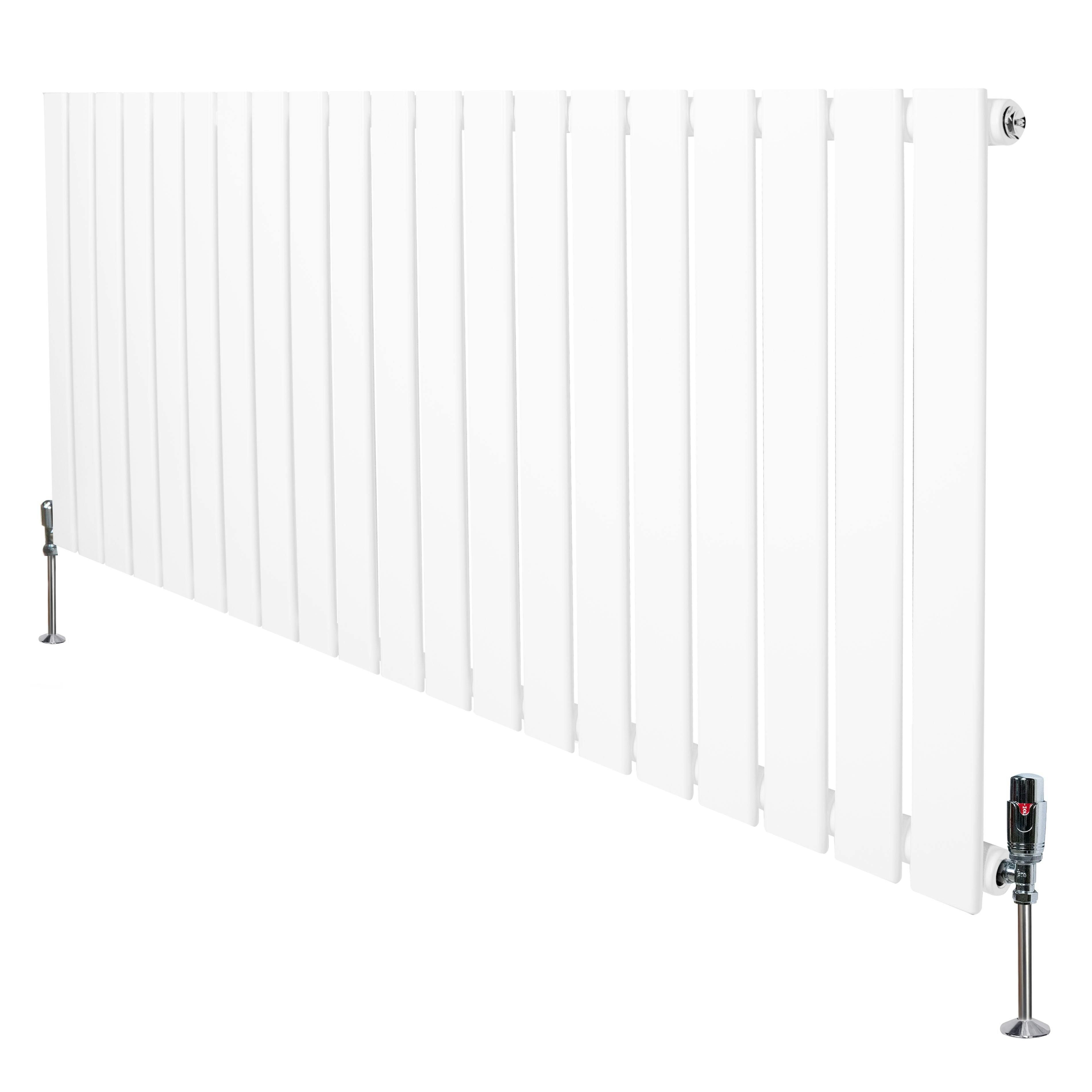 Monstershop White Flat Single Column Radiator & Valves – 600Mm X 1400Mm –