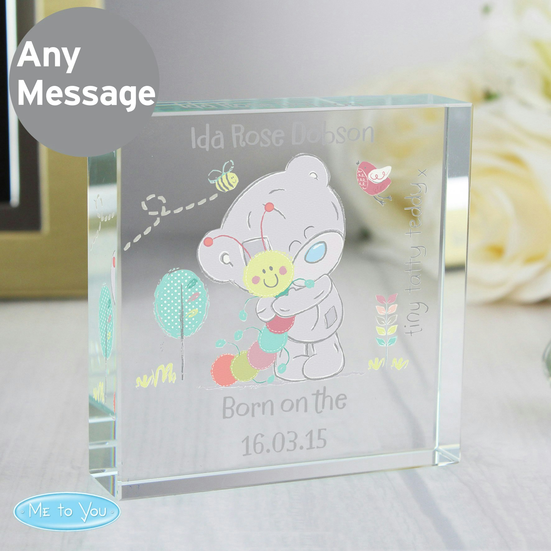 Rackhams Personalised Tiny Tatty Teddy Cuddle Bug Crystal Token