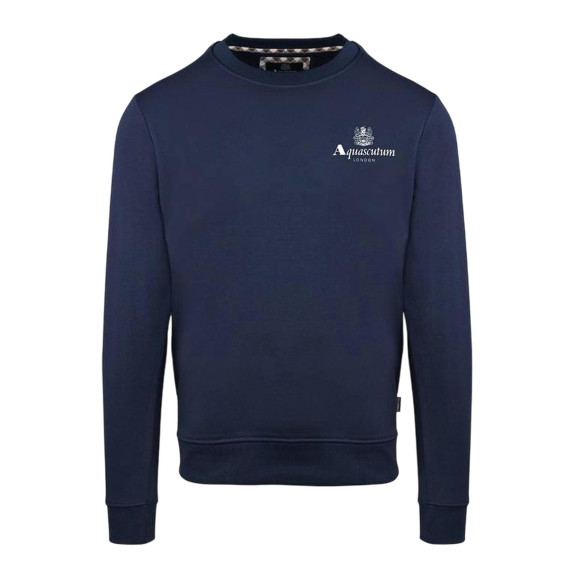 Aquascutum Men's Cotton Blend Ribbed Collar Regular Sweatshirt - Navy - L - Navy - 100% Mixed