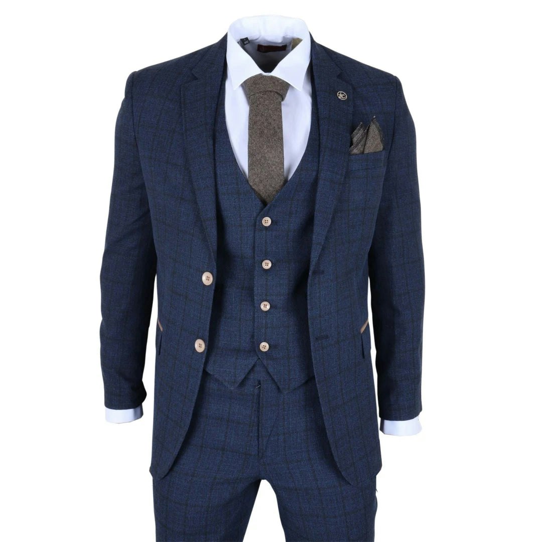 Truclothing Men's Im11 - Navy 3 Piece Plaid Check Suit - 38" Jacket 32" Trousers