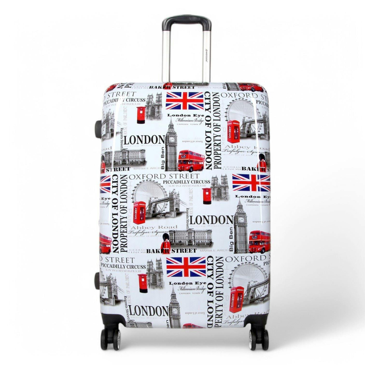 Snowball Strong Expandable Hard Shell 8 Wheel Suitcase Set Print Luggage Cabin Travel Bag - London - Large