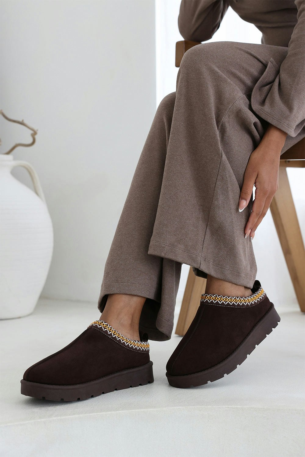 Where's That From Brown Halle Cosy Faux-Suede Fur Lining Low Ankle Boot - 4
