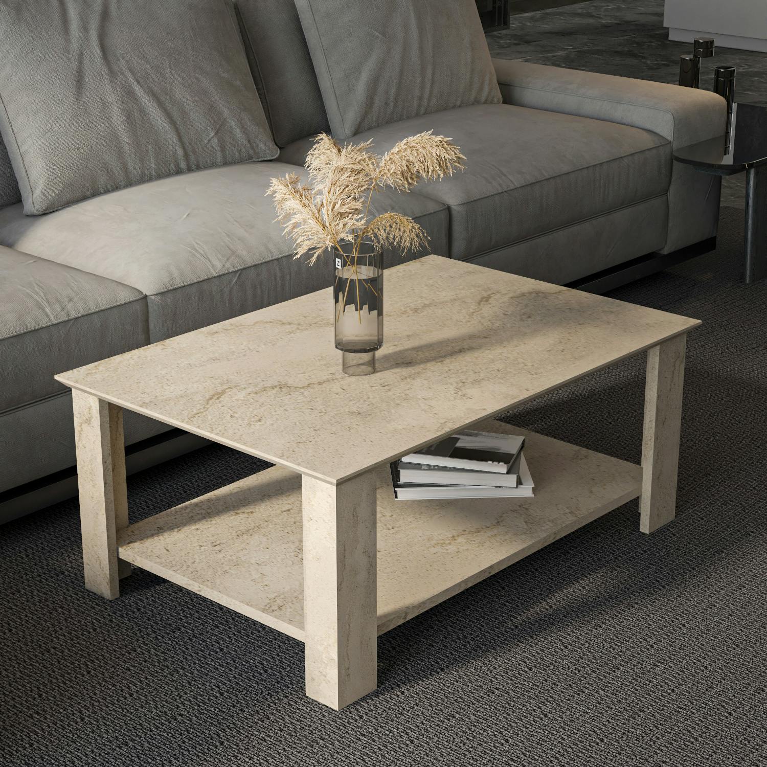 Decorotika Leroy 90 Cm Rectangular Coffee Table - Travertein