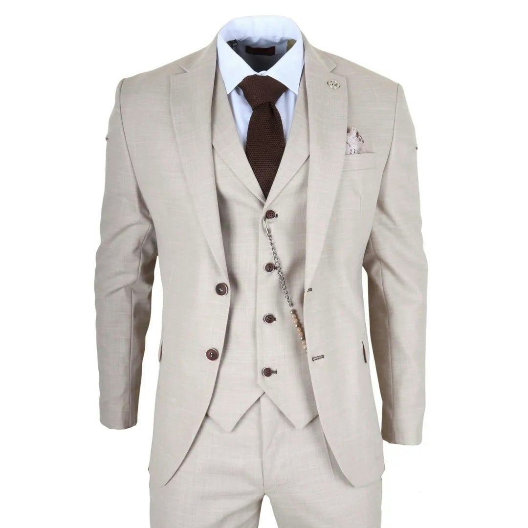 Truclothing Men's Cream James - 3 Piece Tailored Fit Suit - 48" Jacket 42" Trousers