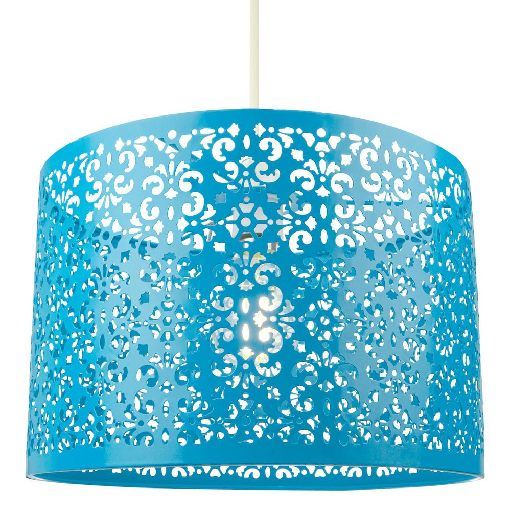 Rackhams Light Marrakech Designed Matt Teal Metal Pendant Shade With Floral Decoration